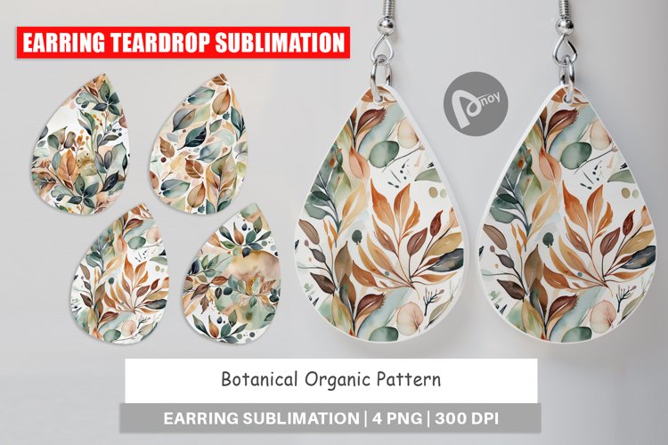 Earring Teardrop Botanical Organic Pattern