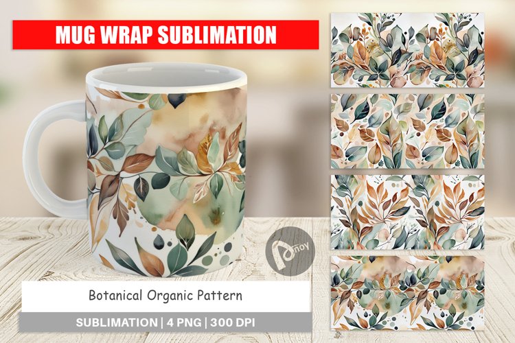 Mug Wrap Design Botanical Organic Pattern