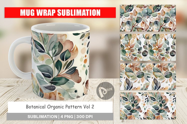 Mug Wrap Design Botanical Organic Pattern