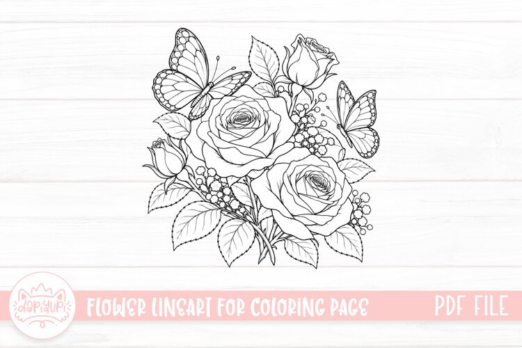 Rose Flower Coloring Book PDF Ready To Print example image 1