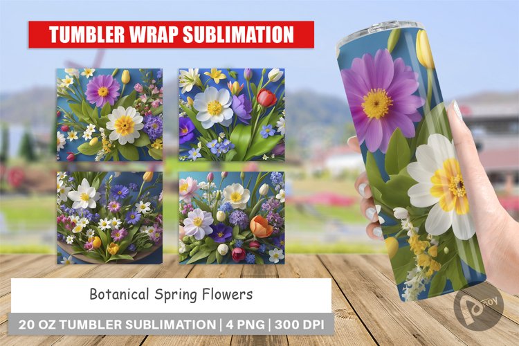 Tumbler Sublimation Wrap Botanical Spring Flowers
