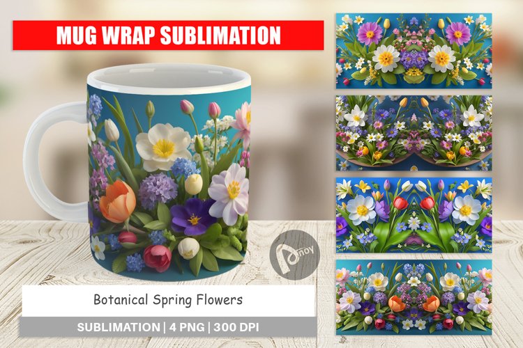 Mug Wrap Design Botanical Spring Flowers