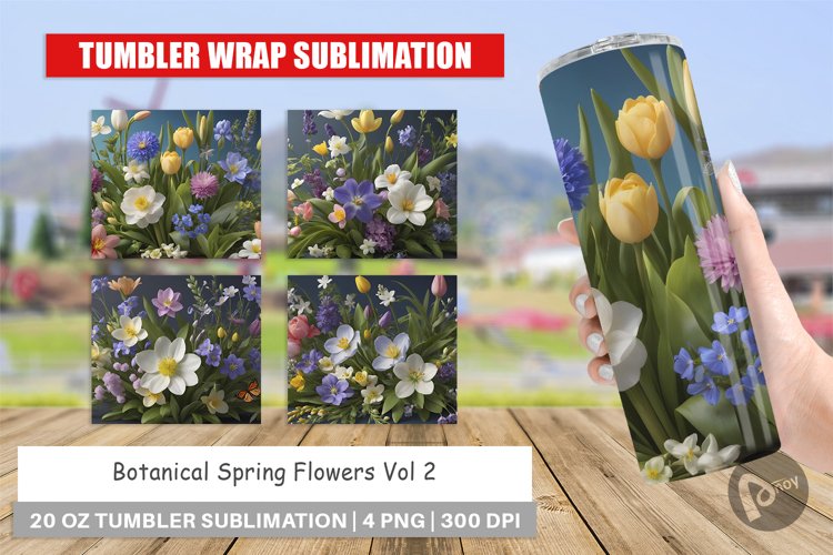Tumbler Sublimation Wrap Botanical Spring Flowers