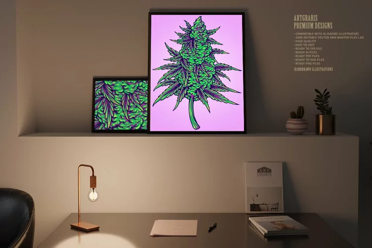 Botanical style cannabis indica flower bud