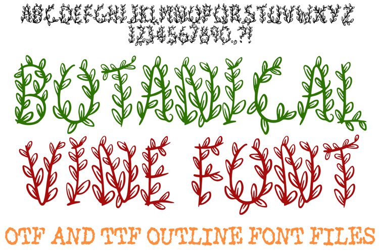 Botanical Vine Doodle Font Typography Lettering ABC OTF