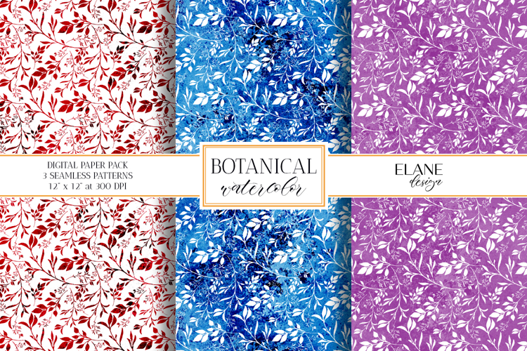 Floral Digital Paper, Botanical Watercolor Seamless Pattern