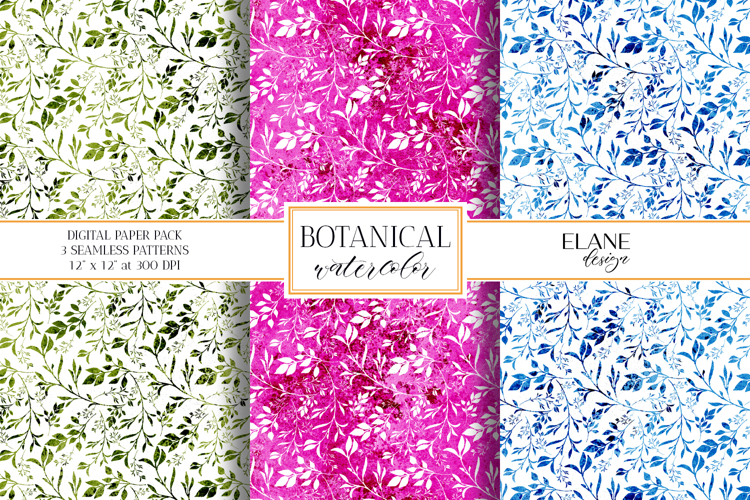 Floral Digital Paper, Botanical Watercolor Seamless Patterns
