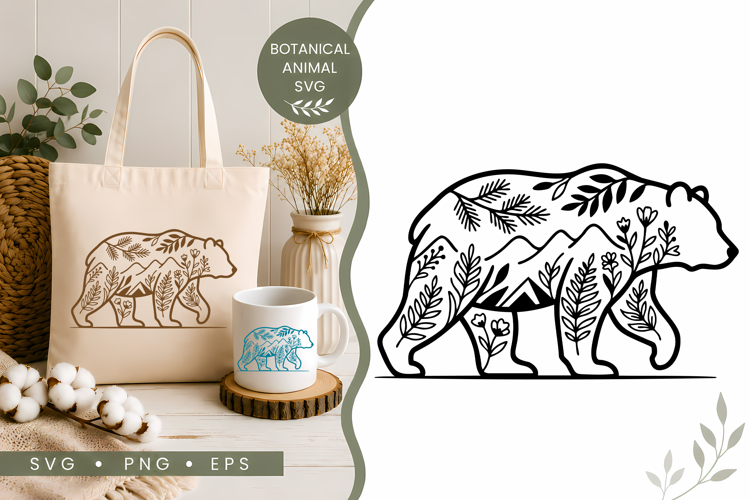 Botanical Bear SVG | Floral Mountain Animal Design