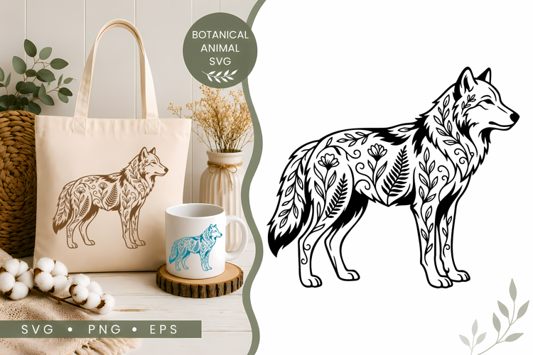 Botanical Wolf SVG | Floral Woodland Animal Design