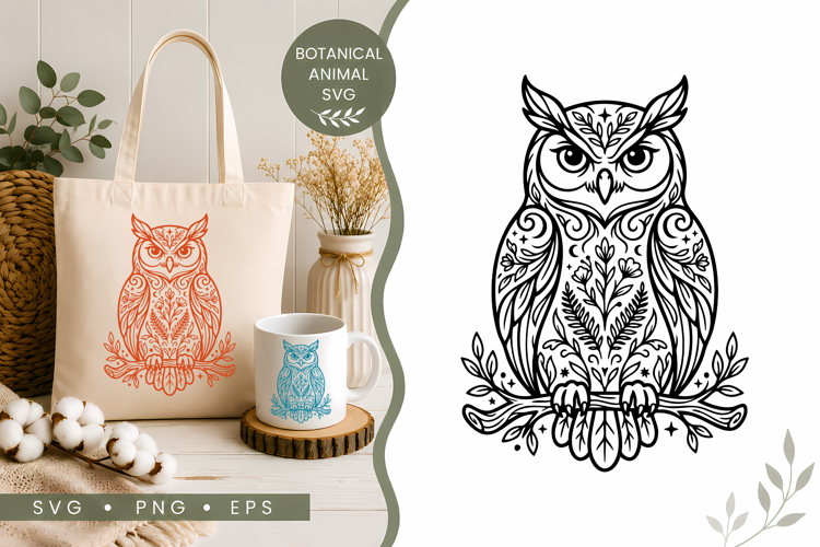 Botanical Owl SVG | Floral Woodland Bird Design