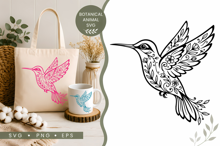 Botanical Hummingbird SVG | Floral Bird Cut File
