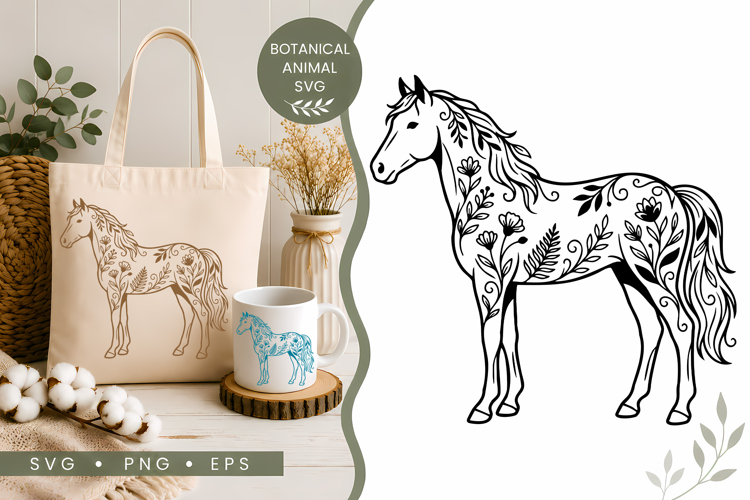 Botanical Horse SVG | Floral Nature Animal Design
