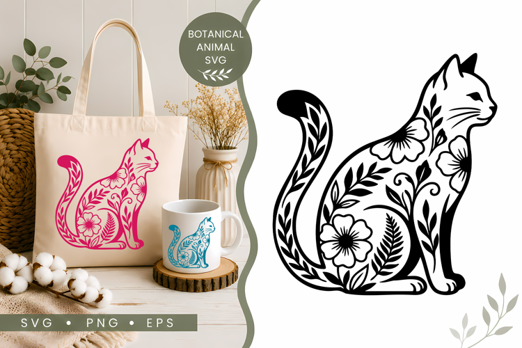 Botanical Cat SVG | Floral Nature Animal