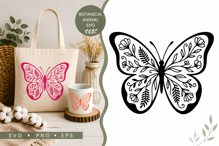 Botanical Butterfly SVG | Floral Nature Insect Design