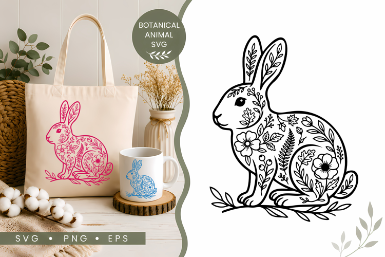 Botanical Rabbit SVG | Floral Bunny Cut File
