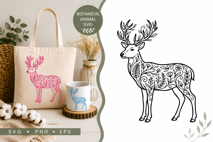 Botanical Deer SVG | Floral Stag Cut File