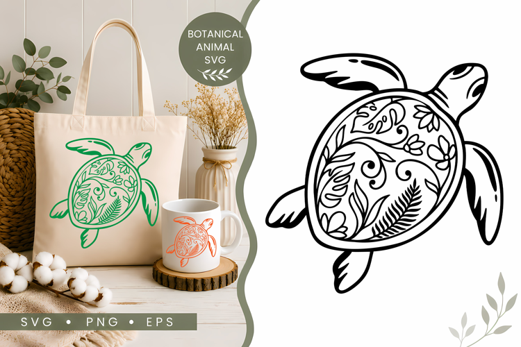 Botanical Sea Turtle SVG | Floral Ocean Nature Design