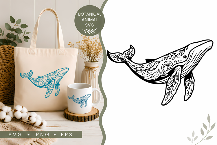 Botanical Whale SVG | Floral Humpback Whale Nature Design