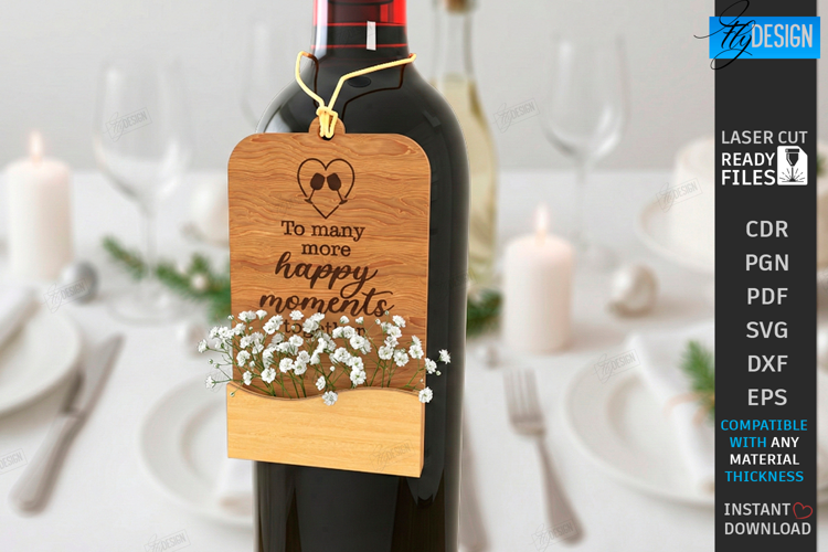 Wine Bottle Tag Laser Cut | Wine Accessory | Drinkware Décor
