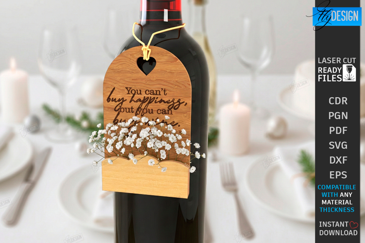 Wine Bottle Tag Laser Cut | Wine Accessory | Drinkware Décor