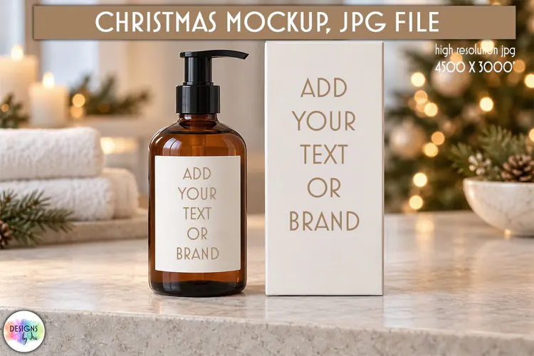 Christmas Skincare Bottle and Box Mockup JPG