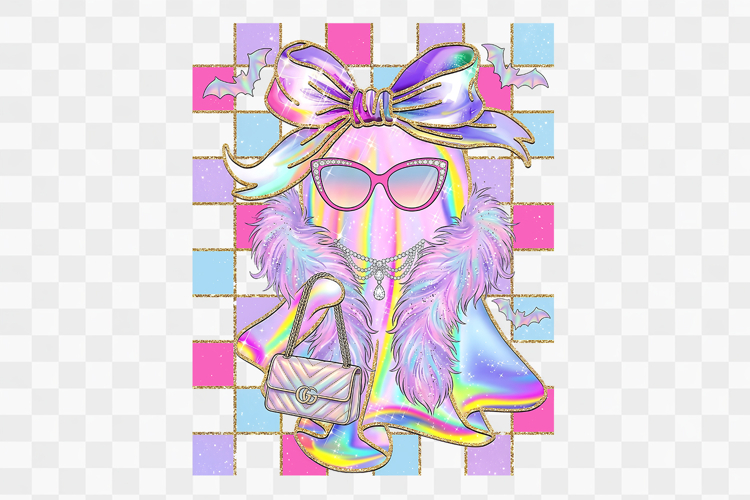 Checkerboard Ghost Shimmer Bou-Jee Halloween Png Design example image 1