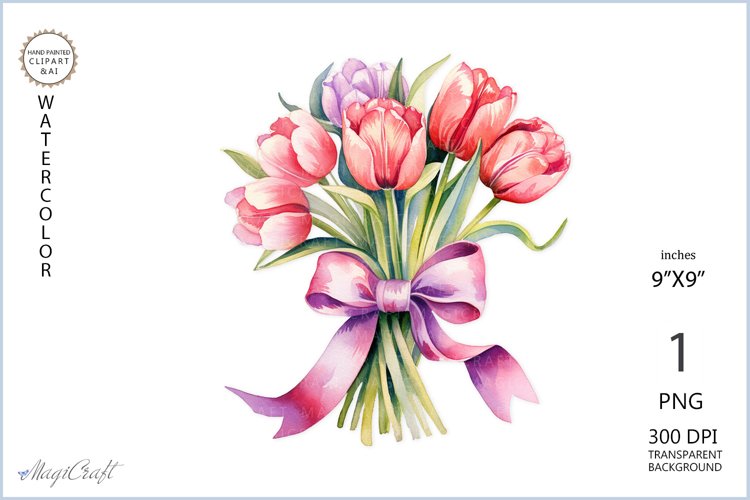 Bouquet of watercolor tulips| Spring flowers png| flowers