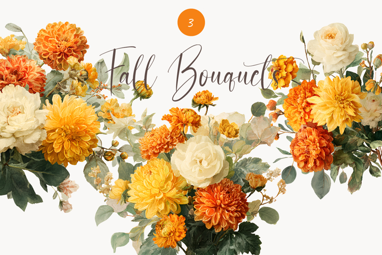 Watercolor Fall flowers - Fall clipart - Fall bouquets