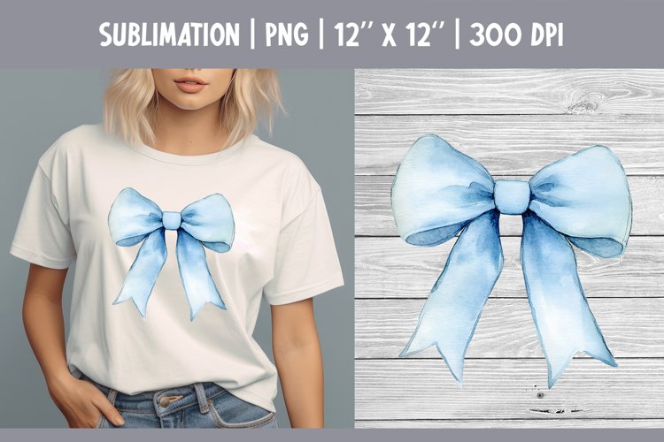 Blue Watercolor Bow Clipart | Vintage Coquette Sublimataion example image 1