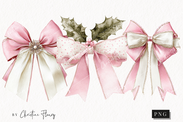 Coquette Christmas Bow Clipart | Pink Christmas PNG