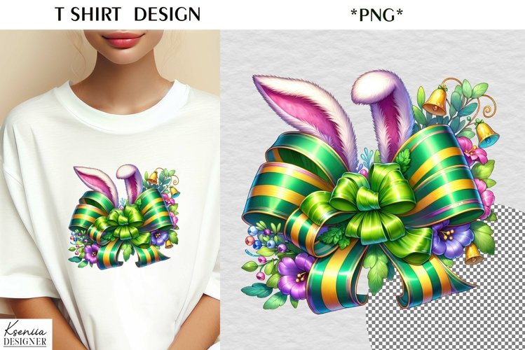 Silk Easter Bow|Fluffy Easter Bunny Ears T Shirt Design