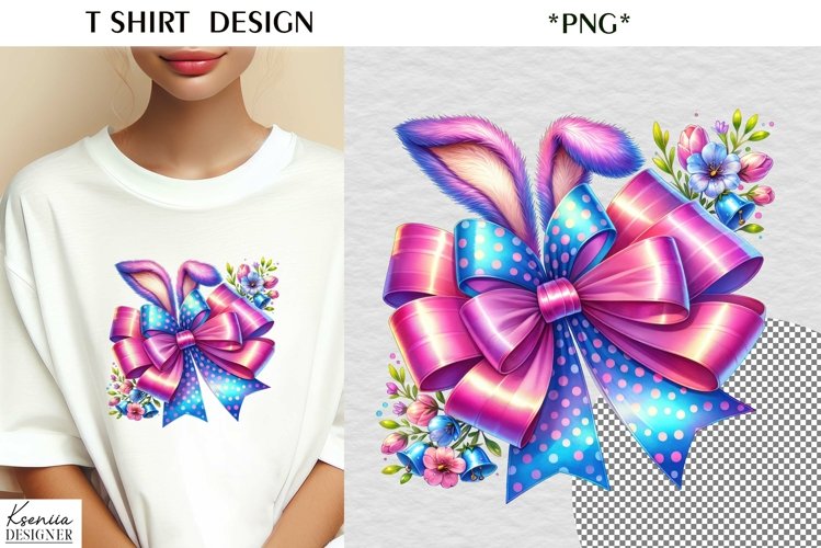 Silk Easter Bow|Fluffy Easter Bunny Ears T Shirt Design example image 1