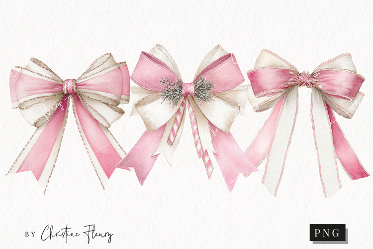 Coquette Christmas Bow Clipart | Pink Christmas PNG