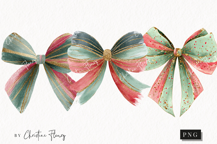 Brush Stroke Christmas Bow Clipart | Preppy Christmas PNG