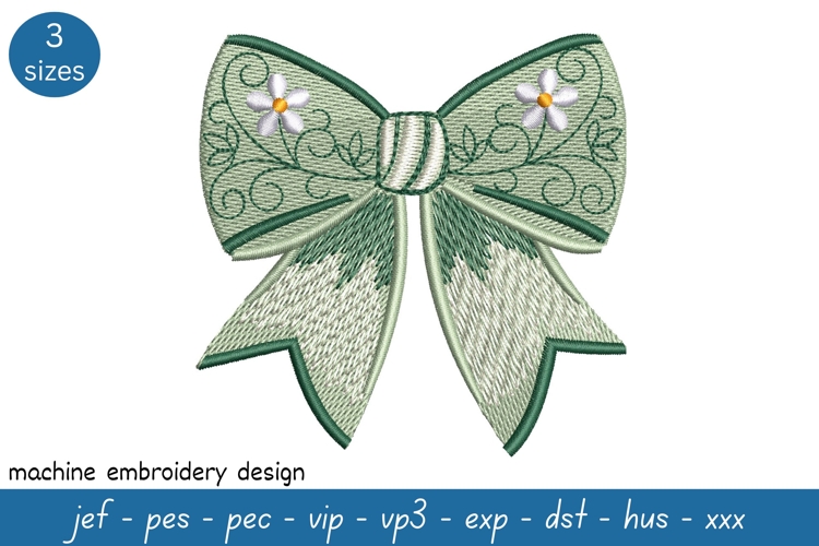 Floral Bow Embroidery Design - Machine Embroidery