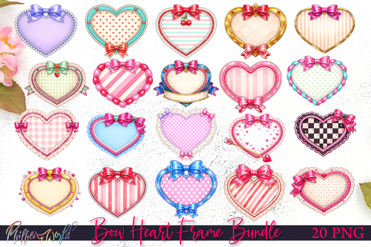 Bow Heart Frame Bundle | Coquette Love Frames with Ribbons