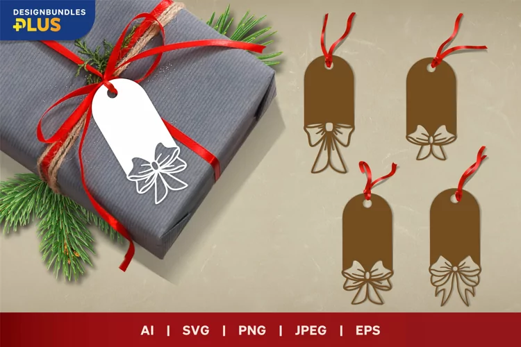 Cute Ribbon Bow Tie Gift Tag SVG Paper Cutting Set