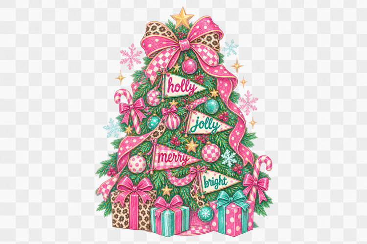 Christmas Tree Clipart Pink Pennant Flag png design example image 1