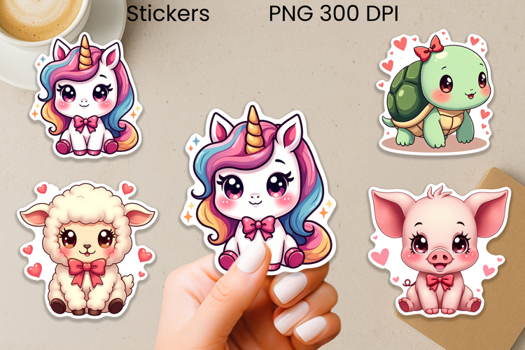 Cute animal with pink bows stickers printable example image 1