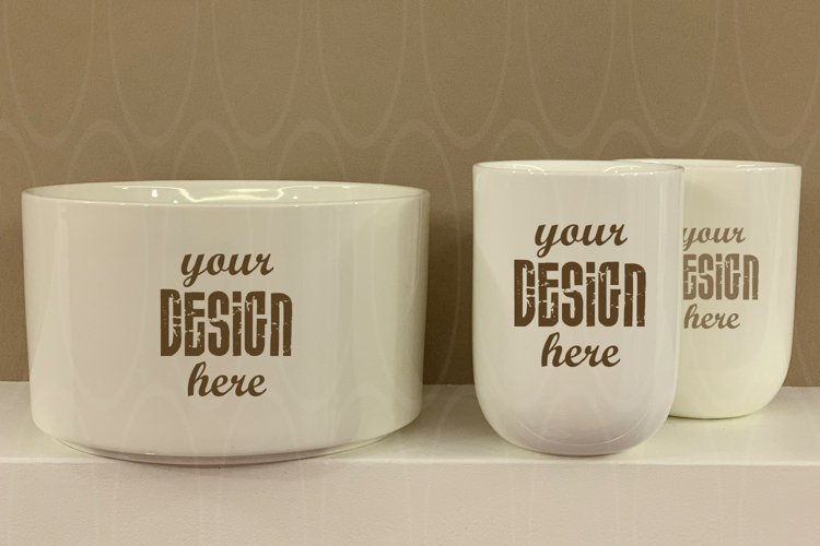 Mockup Two mugs and bowl Photography Kitchen dishes White example image 1