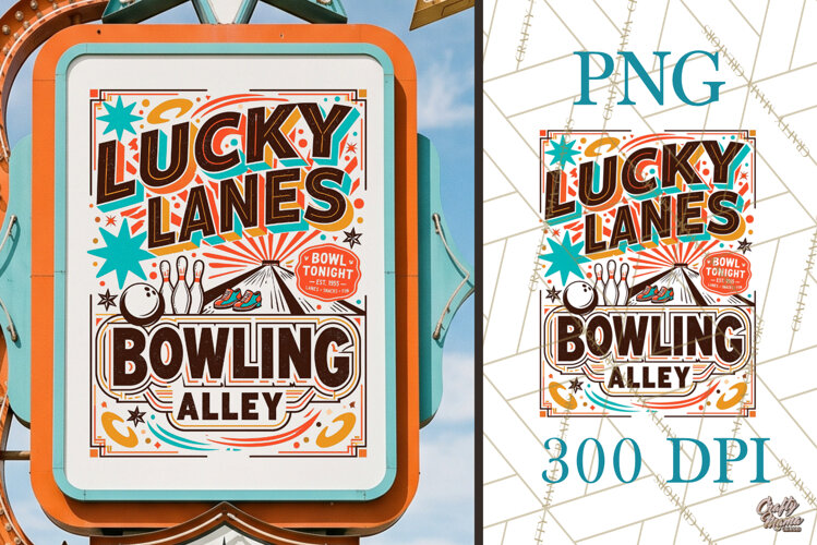 Retro Atomic Age Bowling Alley 1950s PNG example image 1