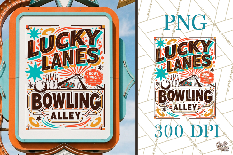 Retro Atomic Age Bowling Alley 1950s PNG