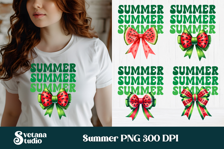 Summer watermelon bow clipart | Summer sublimation design example image 1