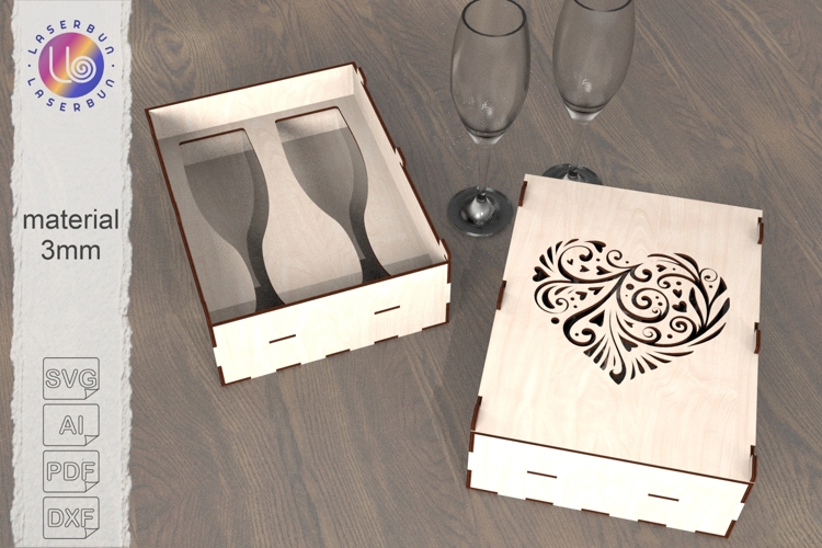 Wine Glass Gift Box SVG, Laser Cut Box for Two Glasses