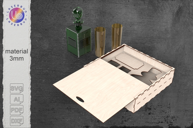 Whiskey Gift Box Laser SVG, Sliding Lid Decanter Packaging