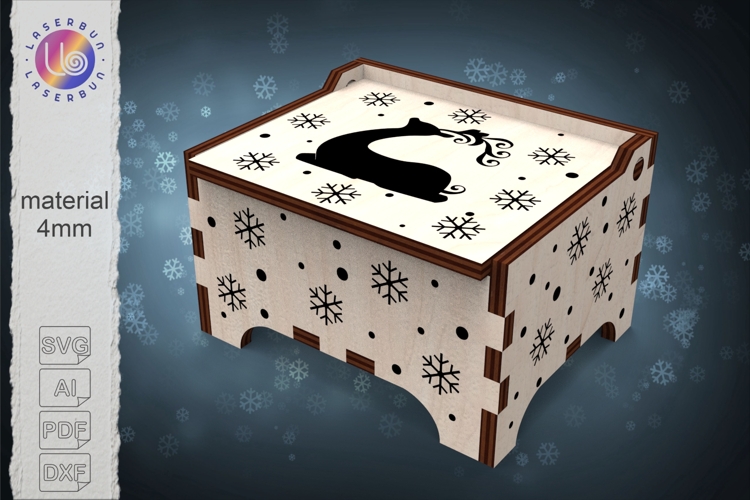 Reindeer Christmas gift hinge lid box, laser cut SVG files