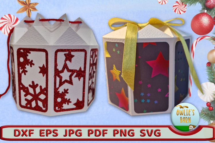 Octagonal Box with Snowflake Decorations