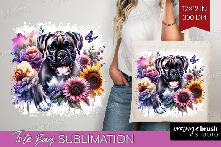 Boxer Dog Tote Bag Floral Dog Tote Bag PNG Sublimation