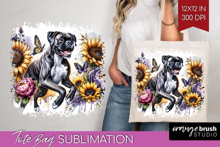 Boxer Dog Tote Bag Floral Dog Tote Bag PNG Sublimation