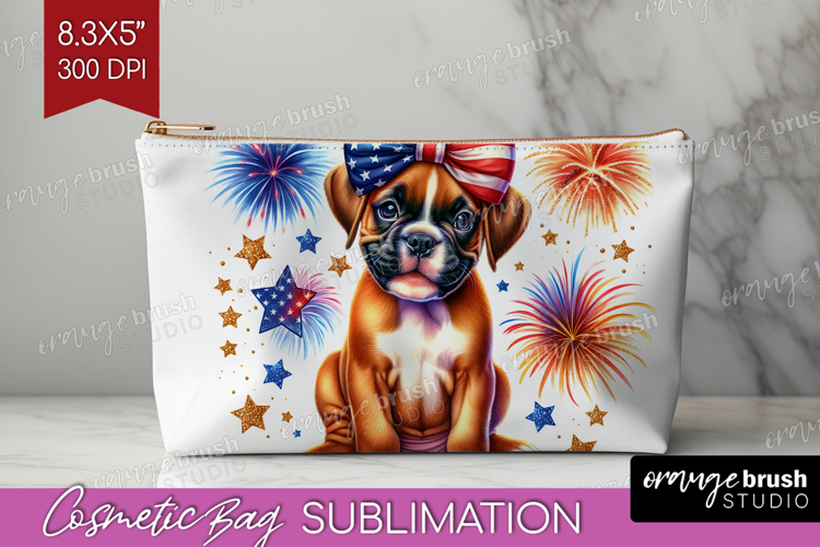 Boxer Dog Cosmetic Bag Patriotic Dog Makeup Bag PNG